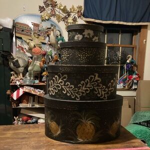 Vintage Ragon House primitive oval nesting/stacking boxes